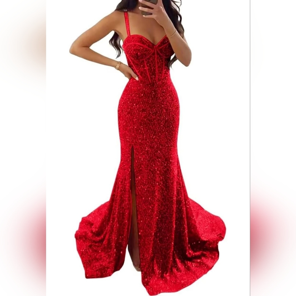 Elegant Red Sequin Evening Gown